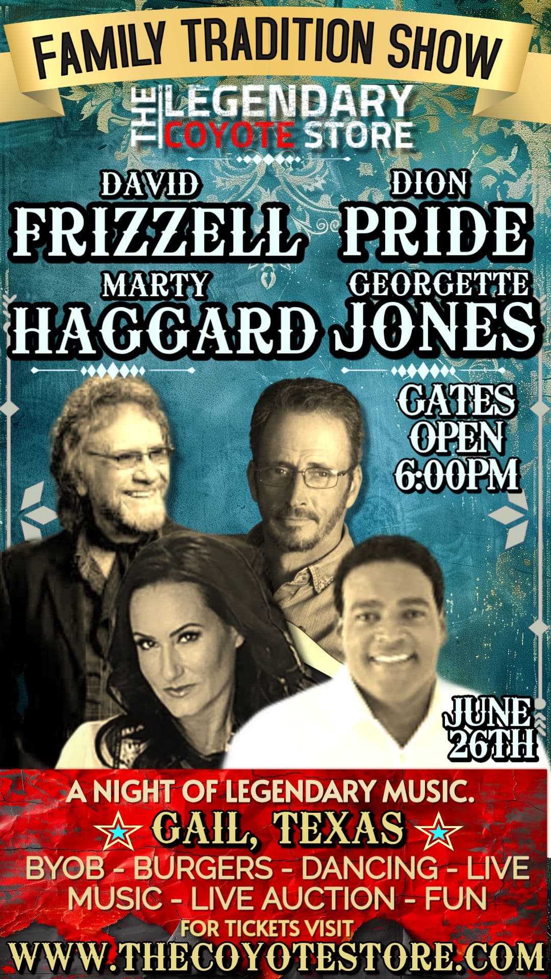 Haggard, Jones, Frizzell and Pride live at The Legendary Coyote Store!